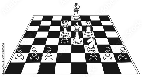Photography Chess Strategy: King, Queen, Knight, Rook, Pawns in Game Setup