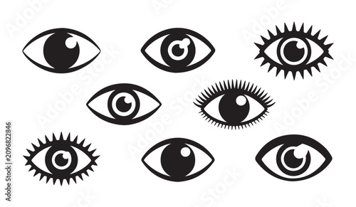 Obraz na płótnie Human eye shapes and eyelash styles icons for ophthalmology and cosmetic vision graphics