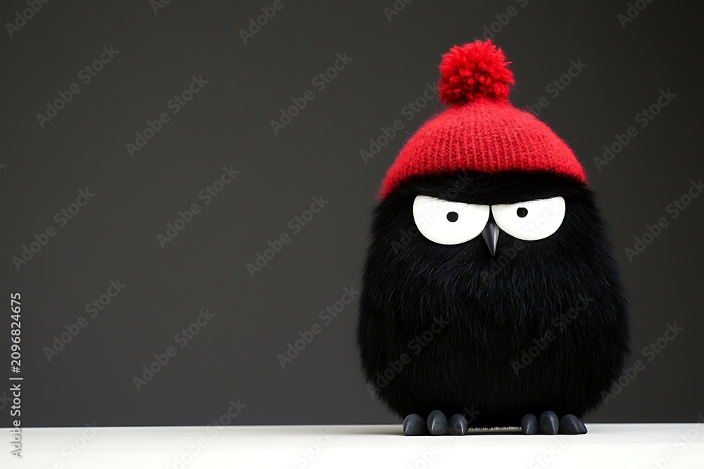 Fototapeta premium Whimsical owl wearing red hat