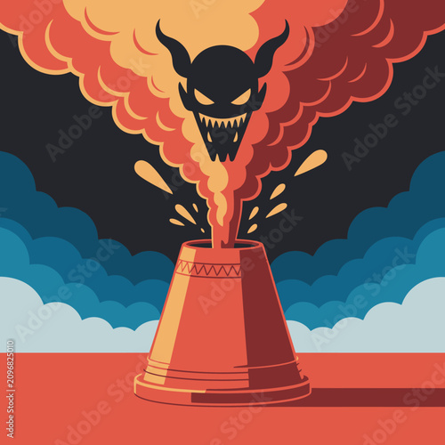 Konstfotografi Cartoon devil head emerging from smoke.