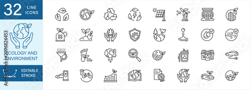 Tableau sur toile Ecology and Environment line icon set