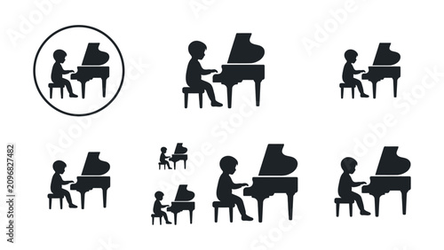 Slika na platnu Child Playing Piano Icon Set