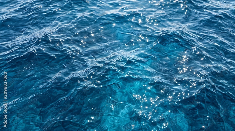 Fototapeta premium Sunlight reflecting on deep blue ocean water rippling surface texture