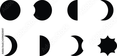 Canvastavla Black Moon Phase Silhouette Collection Featuring Lunar Eclipse Crescent and Full