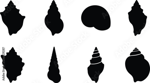 Quadro su tela Sea Shell Silhouette Collection Featuring Spiral Conch and Marine Shell Shapes I