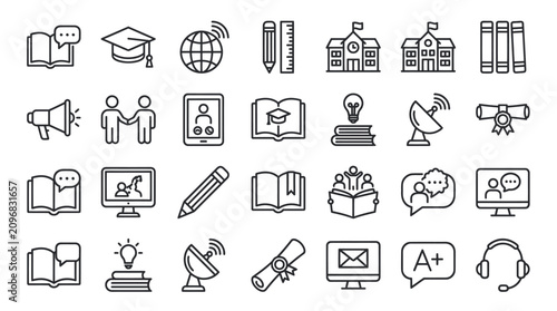 Fotografi Comprehensive education and school icons for online learning.