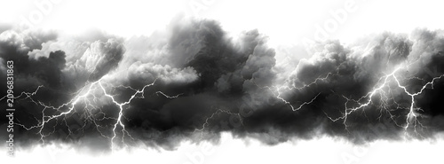 Thunder and lightning in stormy sky, dark clouds, dramatic, powerful, nature, weather.

