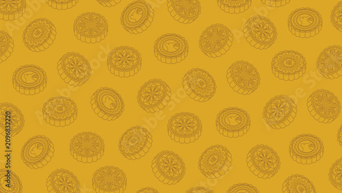 Mid-Autumn Festival Mooncake Seamless Pattern Traditional Chinese Line Art Background