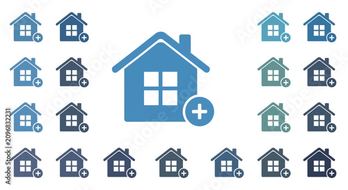 Real estate concept with central house icon and smaller duplicate icons