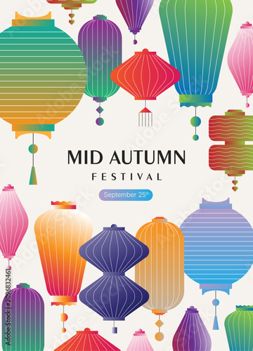 Mid-Autumn Festival Poster Design Colorful Chinese Lanterns Illustration with Gradient Style