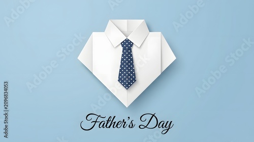 A folded white shirt with a blue tie on a light blue background celebrates Father's Day with a heartfelt gesture.