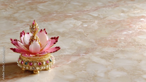 Decorative Lotus Flower Sculpture with Intricate Design on Elegant Marble Surface