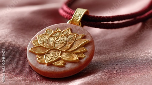 Elegant gold lotus flower pendant on soft satin fabric background, showcasing intricate design and craftsmanship for jewelry lovers