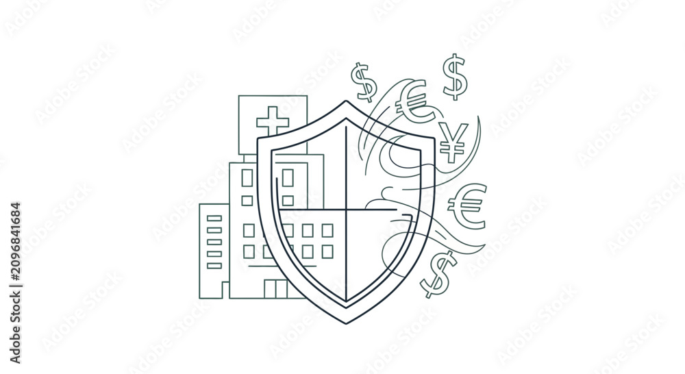 Obraz premium Medical protection concept with shield and financial symbols illustration
