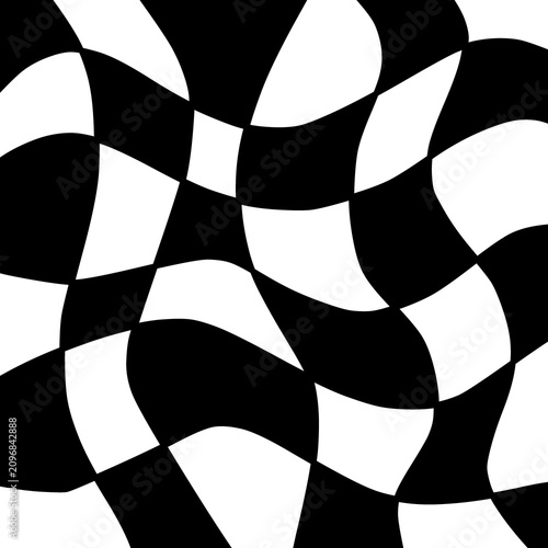 Konstfotografi Black and white optical illusion checkerboard distorted wave pattern vector