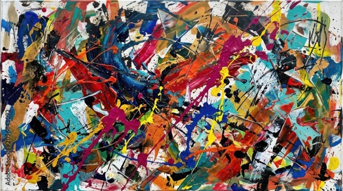 Abstract Expressionism Art with Bold Multicolor Splash and Drip Pattern