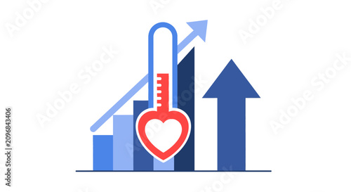 Rising heart rate concept thermometer chart with arrow indicators