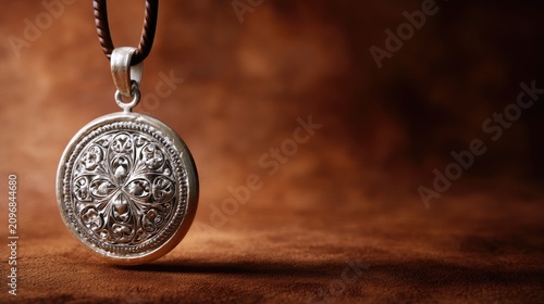 Intricate Silver Pendant on Dark Background Showcasing Artisan Craftsmanship and Unique Decorative Patterns