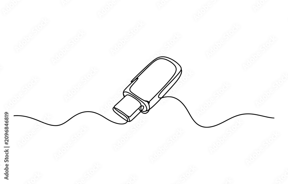 Obraz premium Continuous one line drawing of a usb flash drive