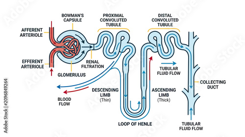 Fotografía Diagram of a Nephron: The Functional Unit of the Kidney