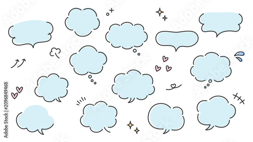 ふきだしセット 話す 考える もくもく 雲形 水色
