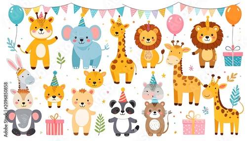 Colorful cartoon unicorns and rainbows on pastel background.