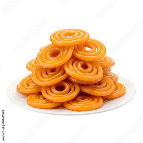 Golden fried jalebi snack on white