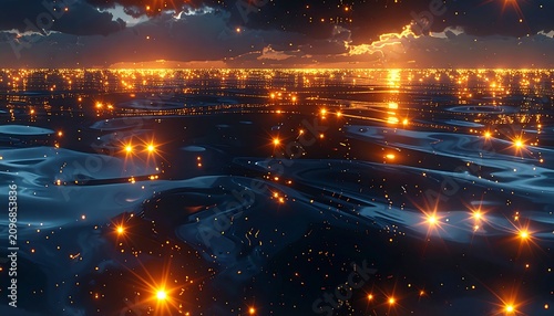 Aerial view of a city at night with illuminated streets.