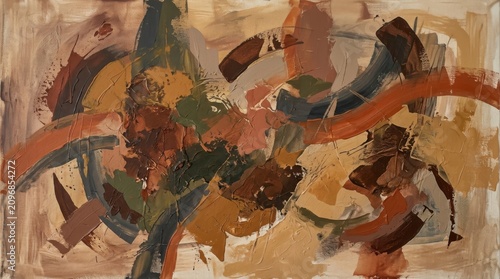 Abstract Expressionist Painting with Bold Brushstrokes and Earth Tones