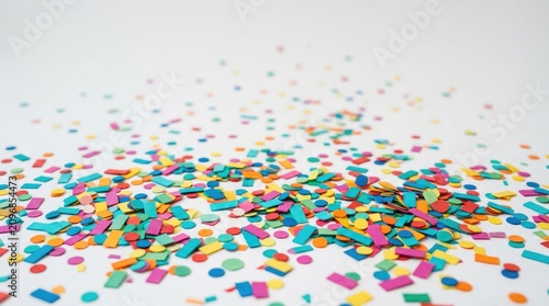 Colorful Multicolor Confetti Scattered Background on White
