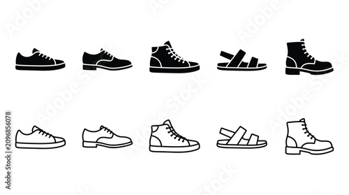 Tableau sur toile Minimalist vector footwear icons set featuring sneaker, dress shoe, high-top, sa