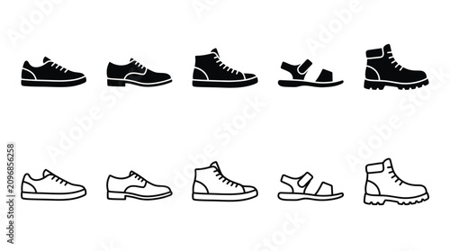 Tableau sur toile Minimalist vector footwear icons set featuring sneaker, dress shoe, high-top, sa