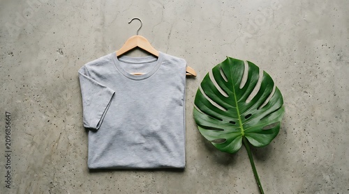 White paper bag with green plant on concrete ground.