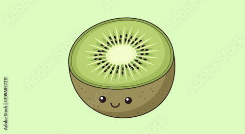 Cute cartoon kiwi fruit half with a friendly smiling face.