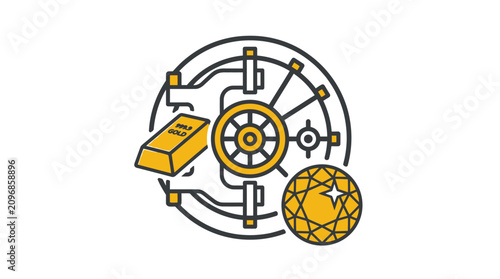 Photography Gold Bar and Vault Wheel Mechanism.