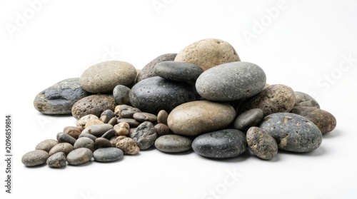 Smooth River Stones Pile Isolated on White Background