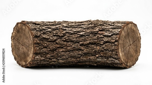 Natural Wooden Log Isolated on White Background