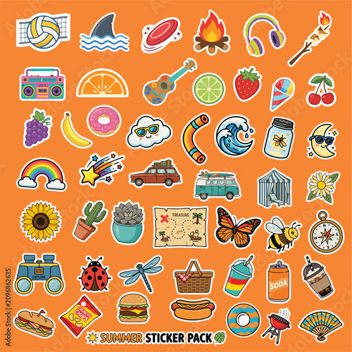 Summer Sticker Pack Collection | Cute Beach, Vacation, Camping & Tropical Icons Set
