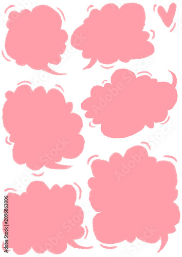 Set of Cute Hand-Drawn Pink Cloud Speech Bubbles with Chalk Texture