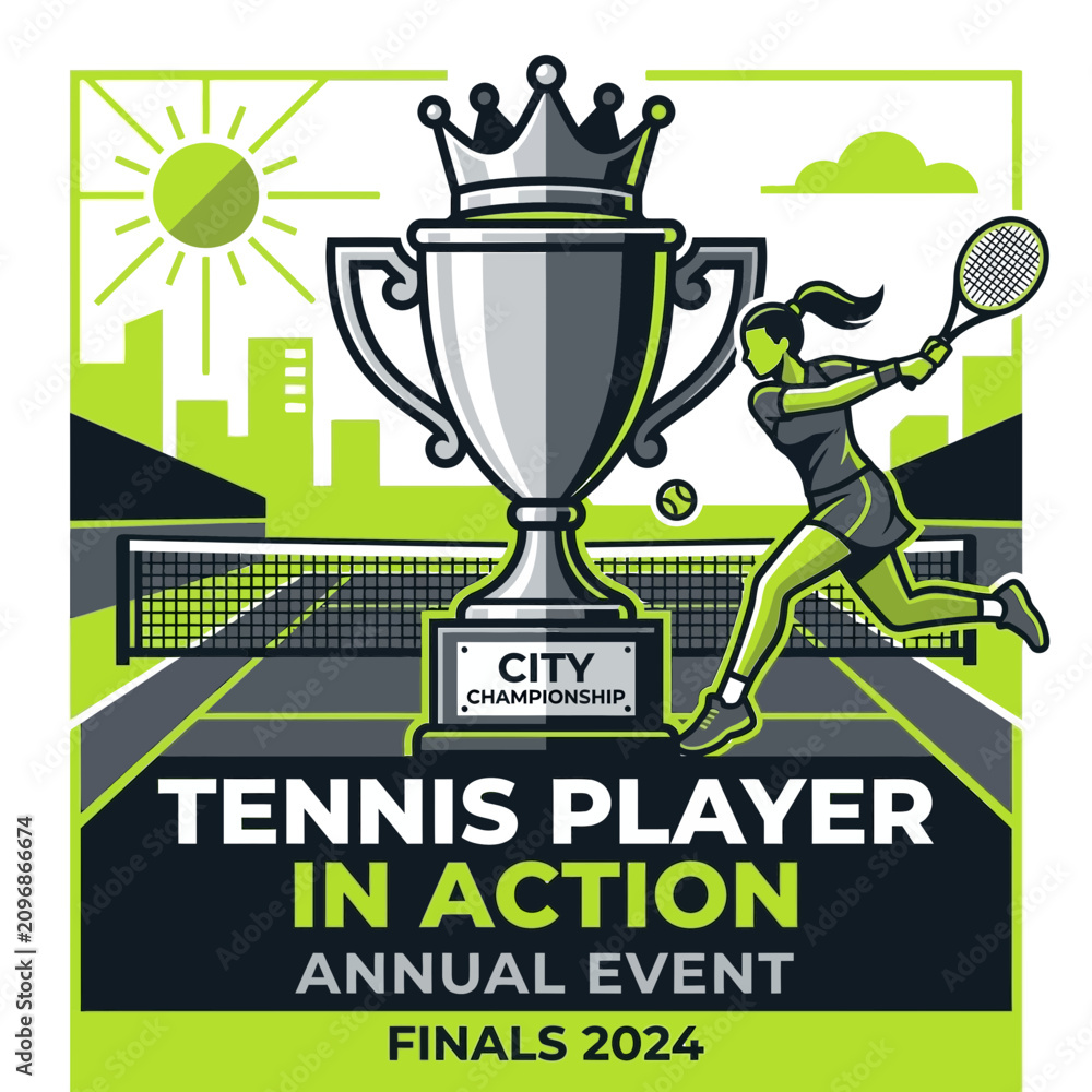 Naklejka premium Champion Tennis Player Strikes Ball In City Tennis Championship Finals