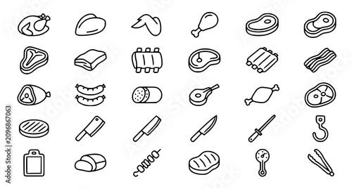 Photos Modern Meat Poultry Outline Icon Pack Editable Stroke Vector Illustration