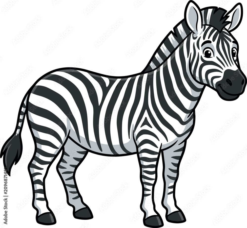 Obraz premium Cute cartoon zebra vector illustration isolated on white background smiling wild safari animal mascot character design element african wildlife graphics drawing