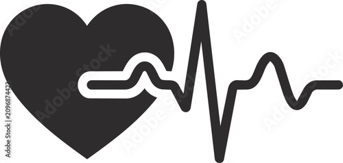 Quadro su tela Black silhouette icon of a heart with an ECG heartbeat line, perfect for cardiol