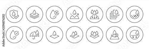 Foto Thin-line icon set for waterproof and highly absorbent fabrics