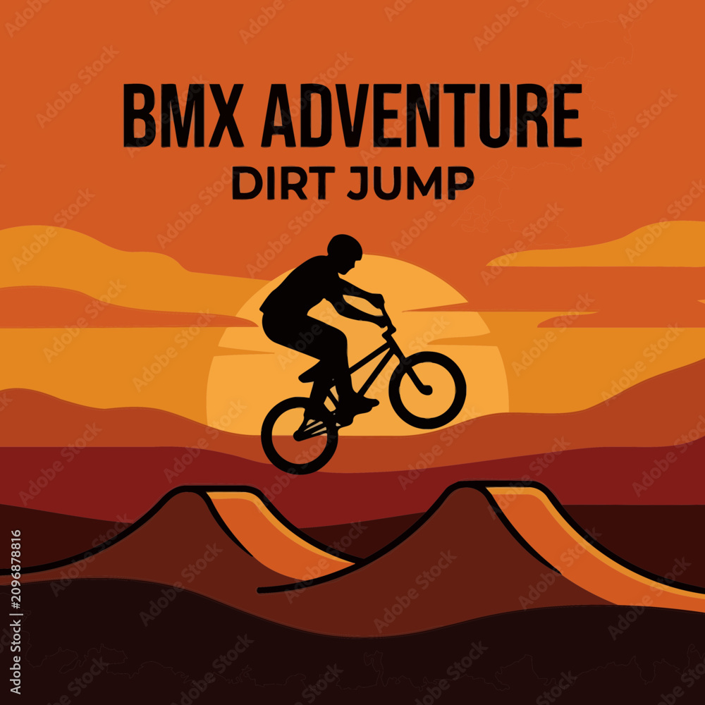 Obraz premium Bmx Rider Soaring Through A Fiery Sunset Sky Over Dirt Jumps