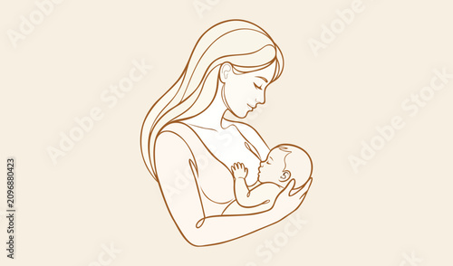Konstfotografi Mother tenderly holding and looking at her newborn baby with love and care vecto