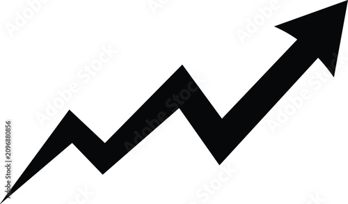 Vector illustration of black upward trending arrow graph icon on a transparent background