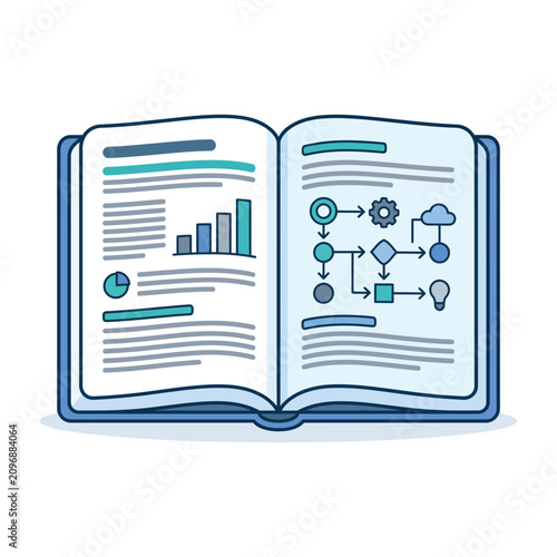 Open Book Displaying Business Data Analytics and Workflow Diagrams