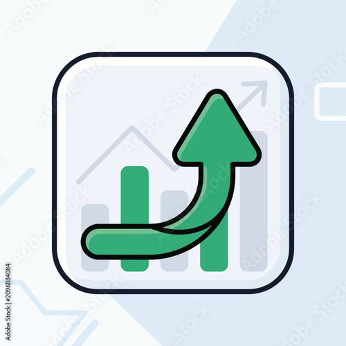 Business Growth Bar Chart with Upward Trending Green Arrow Icon