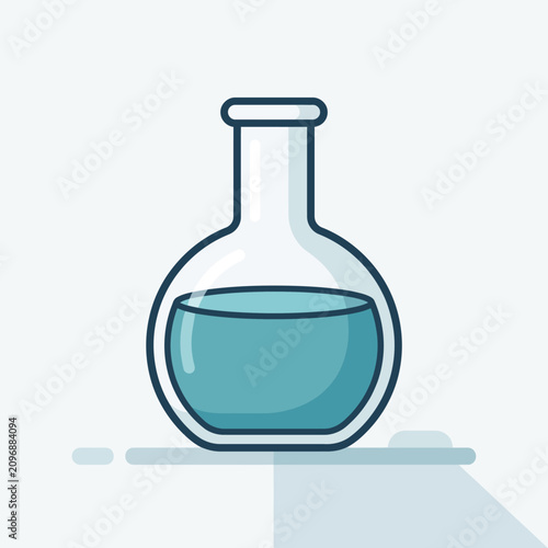 Modern Flat Design Laboratory Round Flask Icon with Blue Liquid